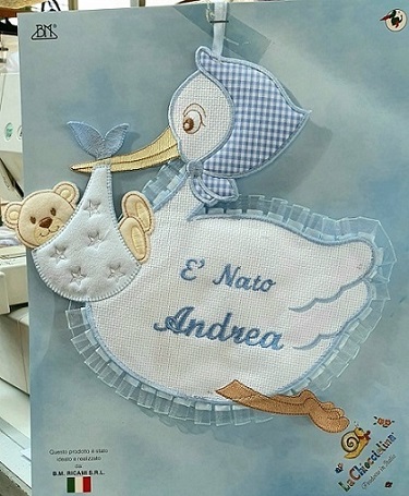 Fiocco nascita 100% in cotone, disegno cicogna con tela aida da ricamare - immagine 3