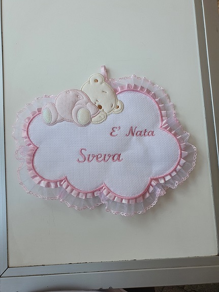 Fiocco nascita disegno nuvola con tela aida da ricamare - immagine 3