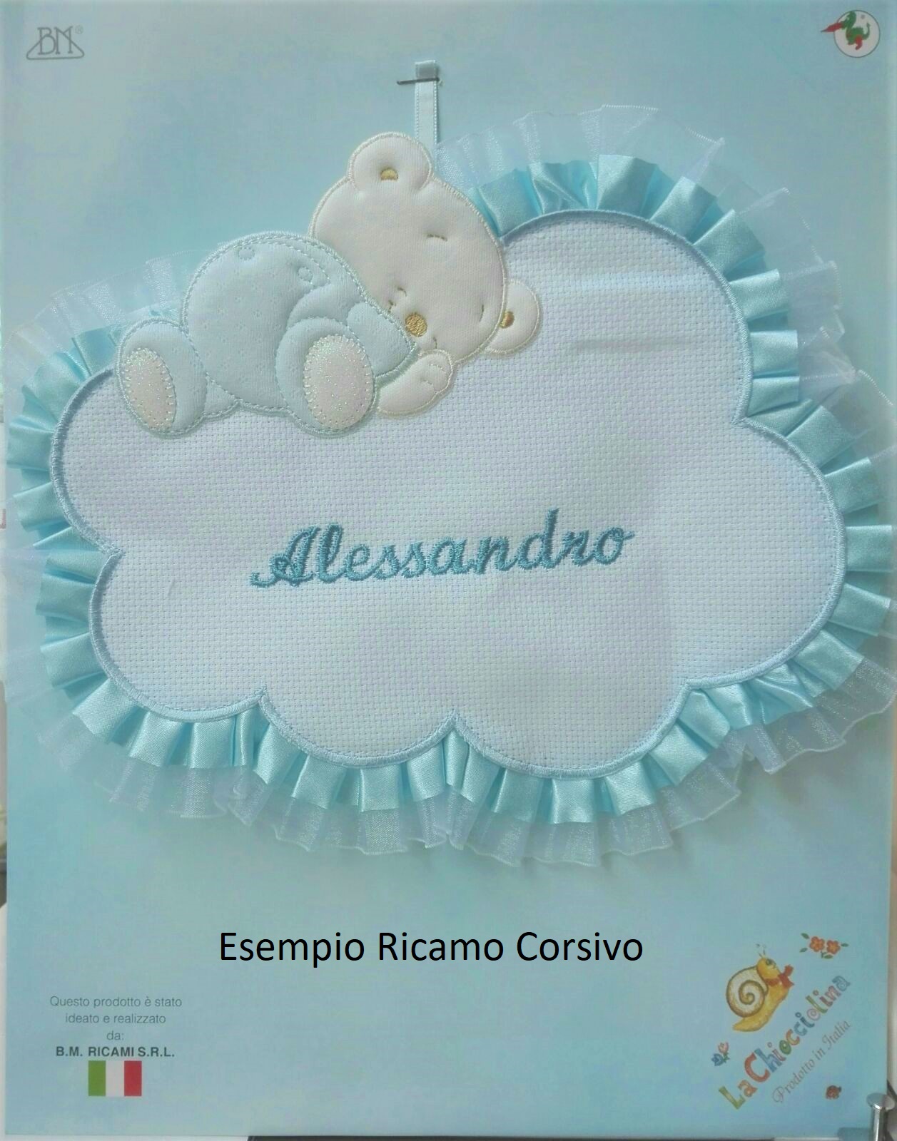 Fiocco nascita disegno nuvola con tela aida da ricamare - immagine 2