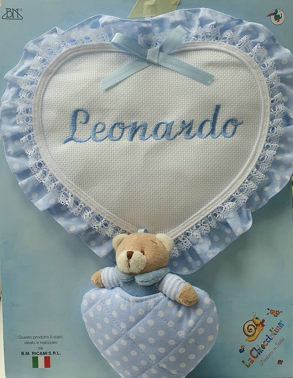 Fiocco nascita cuore Grande con Orso da ricamare - immagine 4