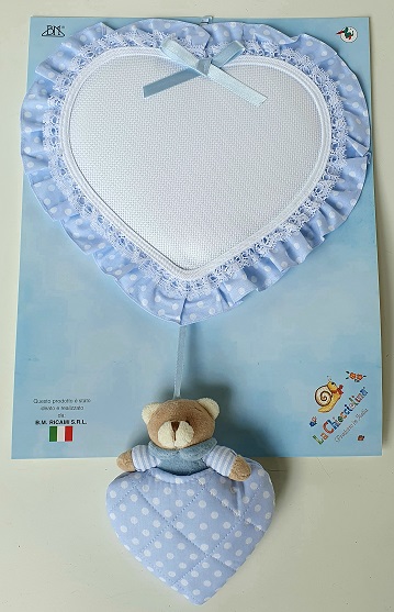 Fiocco nascita cuore Grande con Orso da ricamare - immagine 2