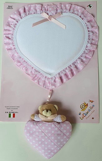 Fiocco nascita cuore Grande con Orso da ricamare - immagine 3