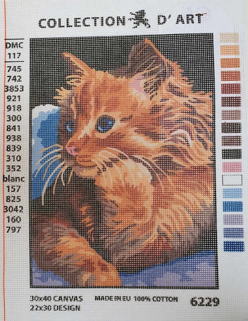 Quadro Ricamo Gatto Pensatore