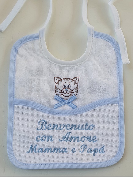 Bavaglino neonato ricamo spugna puro cotone dis. Gatto Art.236 - immagine 5
