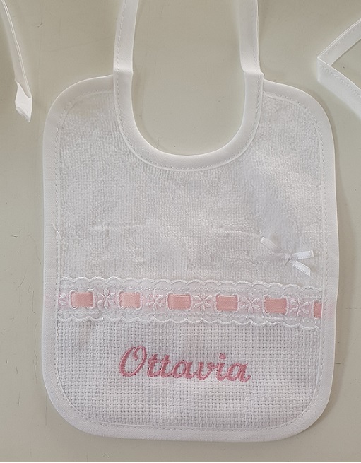 Bavaglino neonato Ricamo Spugna Cotone con pizzo Art.220 - immagine 9