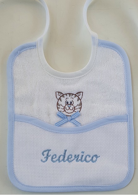 Bavaglino neonato ricamo spugna puro cotone dis. Gatto Art.236 - immagine 4