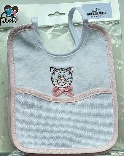 Bavaglino neonato ricamo spugna puro cotone dis. Gatto Art.236 - immagine 2