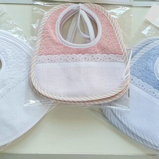 Bavaglino neonato ricamo Ovale Spugna Cotone con pizzo Art.2235