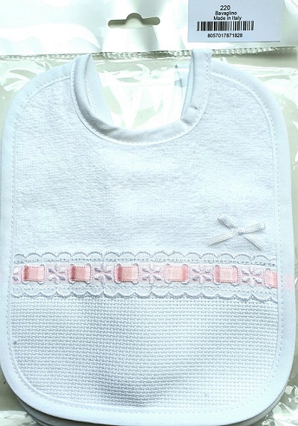 Bavaglino neonato Ricamo Spugna Cotone con pizzo Art.220 - immagine 4