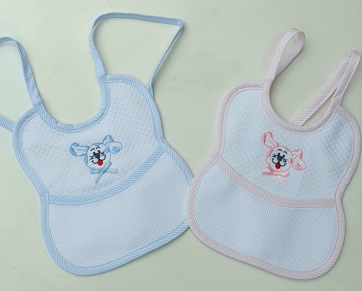Bavaglino neonato ricamo spugna puro cotone dis. Cane art.239