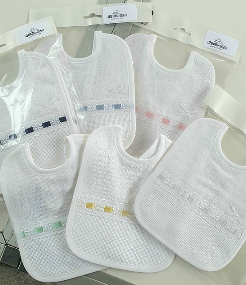 Bavaglino neonato Ricamo Spugna Cotone con pizzo Art.220
