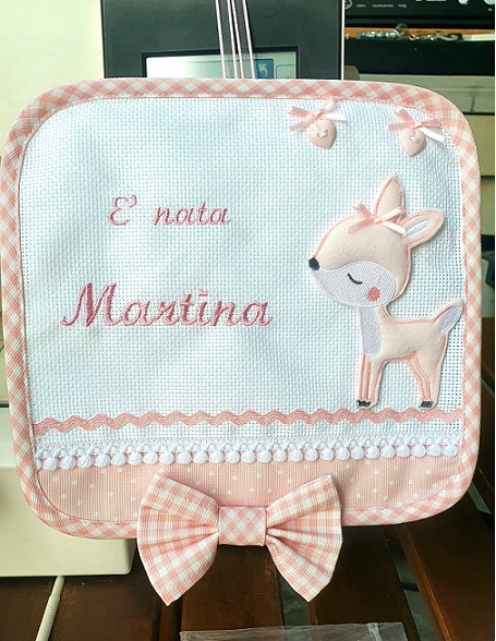 Fiocco nascita Cerbiatto con tela aida ricamo - immagine 5